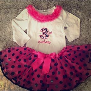 Embroidered 3rd Birthday Top w Pink Ruffles